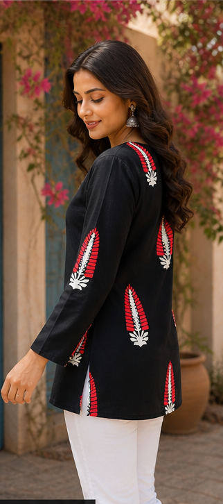 Black Ethnic Motif Short Kurti