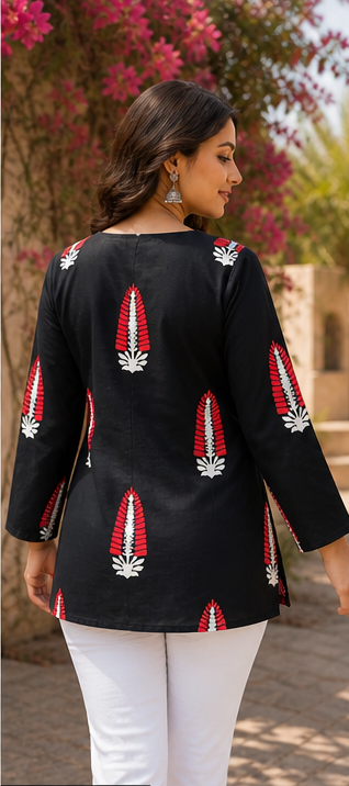 Black Ethnic Motif Short Kurti
