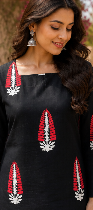 Black Ethnic Motif Short Kurti