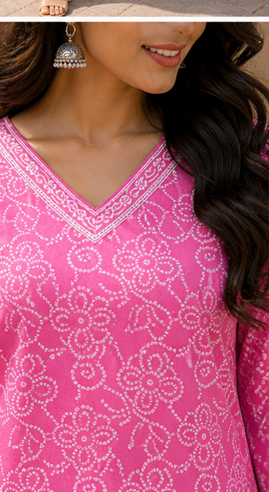 Pink Bandhej Short Kurti