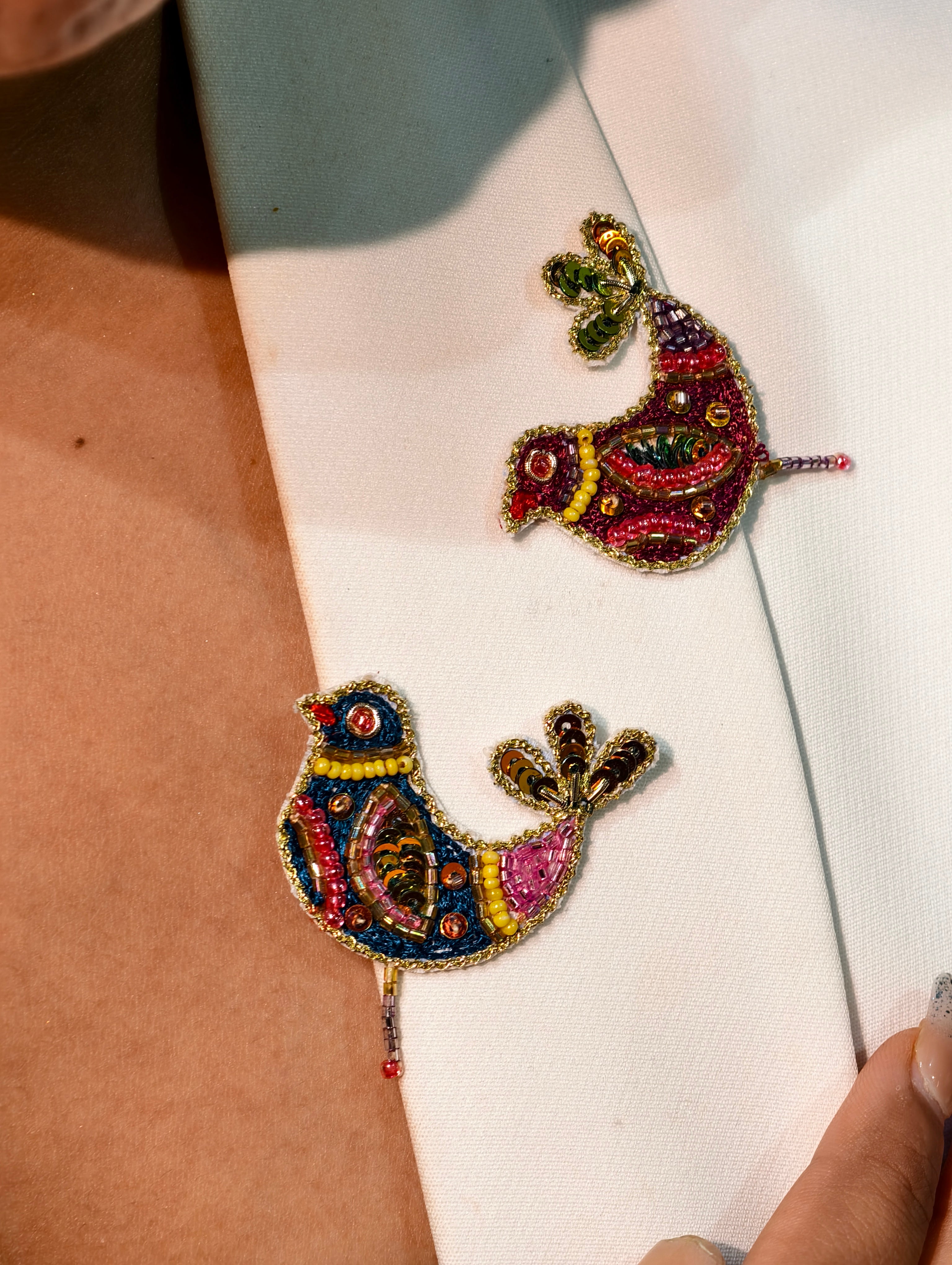 Twin Heritage Birds Brooch