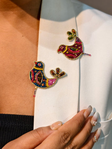 Twin Heritage Birds Brooch