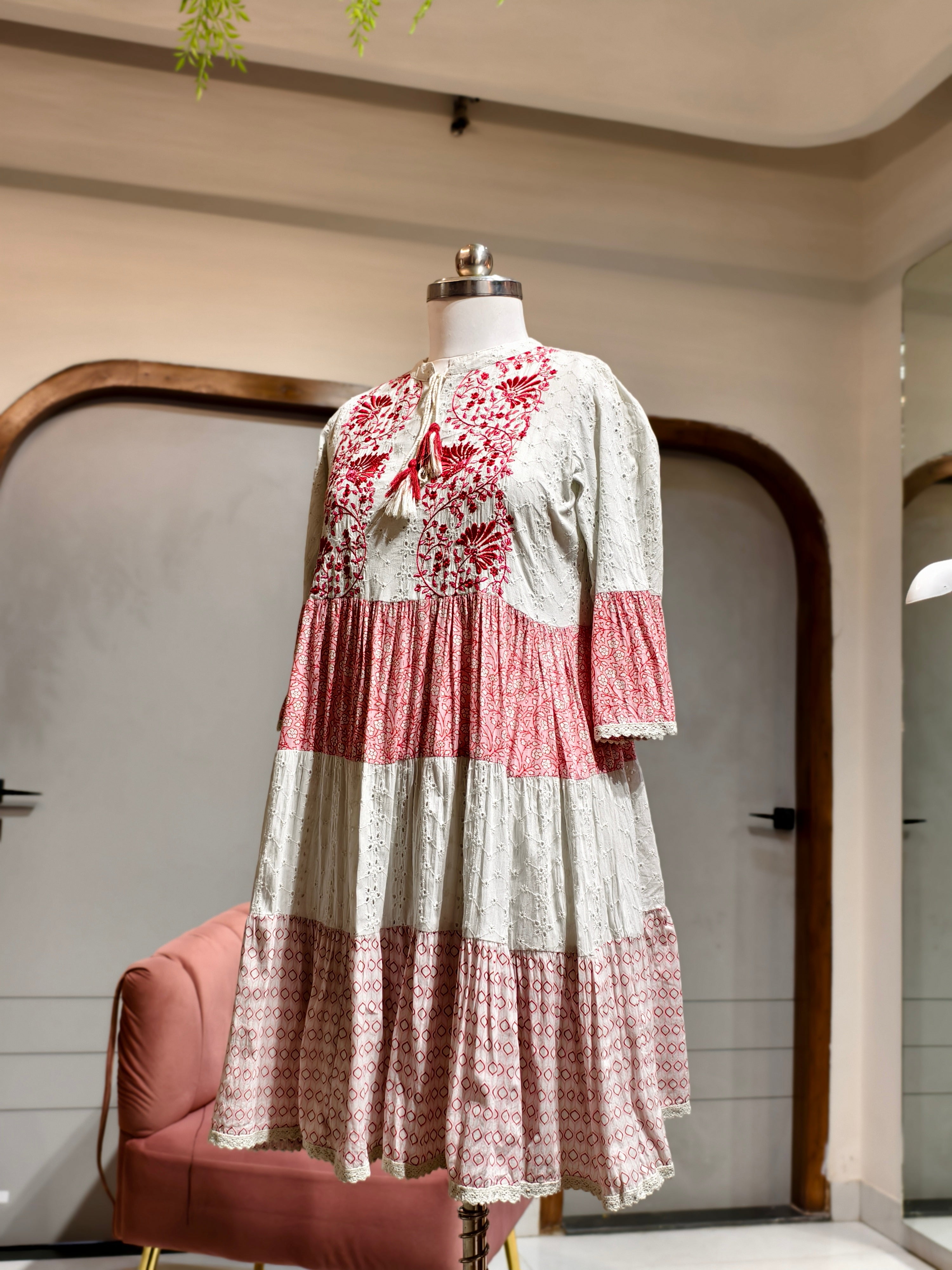 Blush Bloom Chikankari Dress