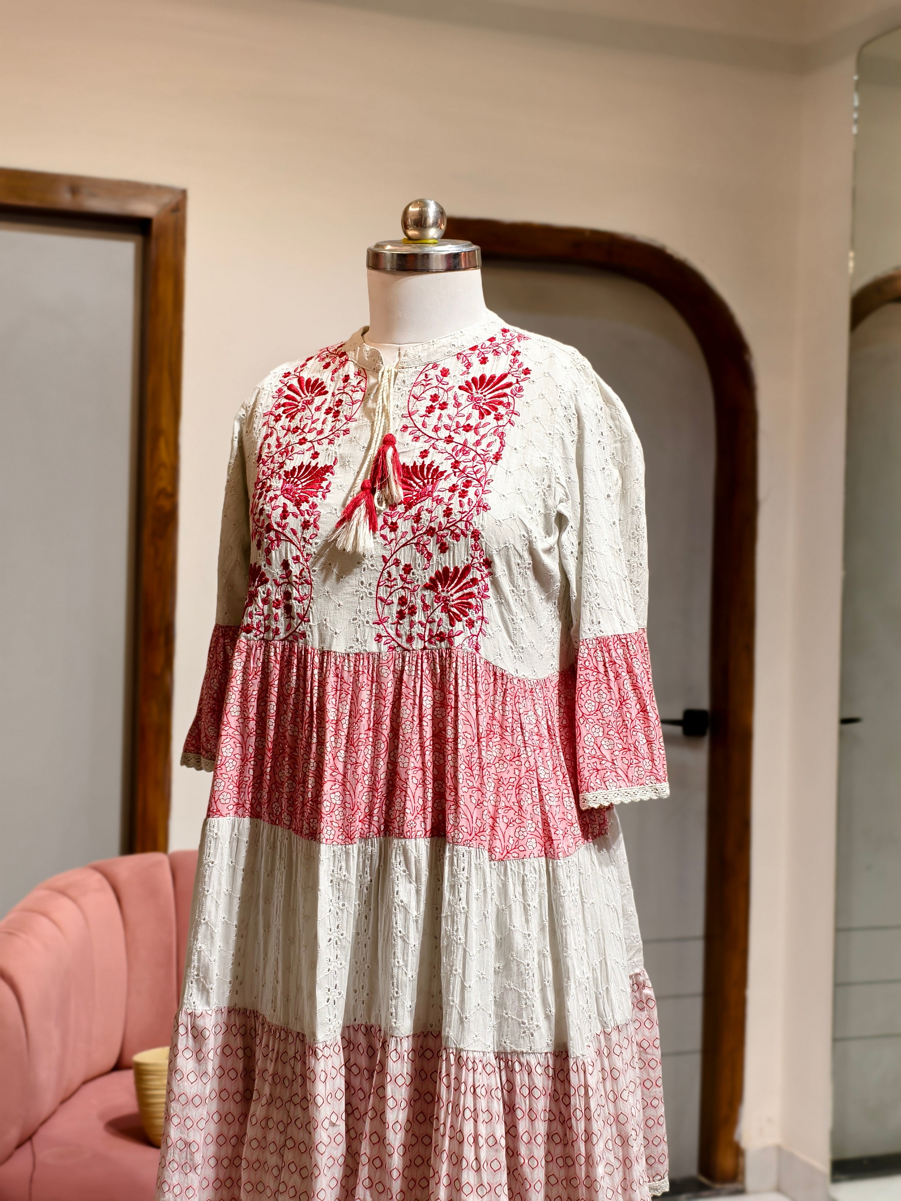 Blush Bloom Chikankari Dress