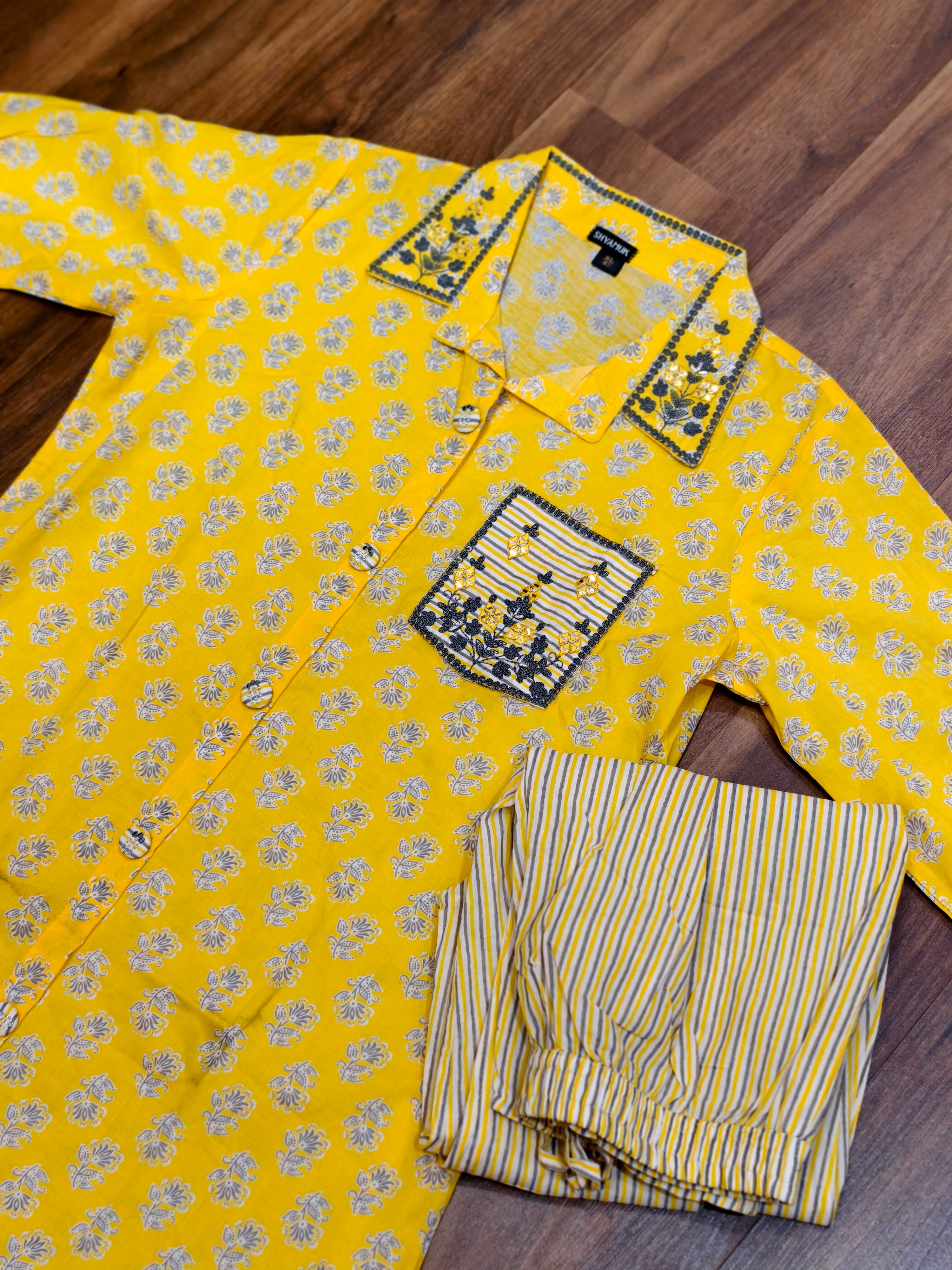 Sunny Blooms Yellow Block Print Coord Set ( BOGO )