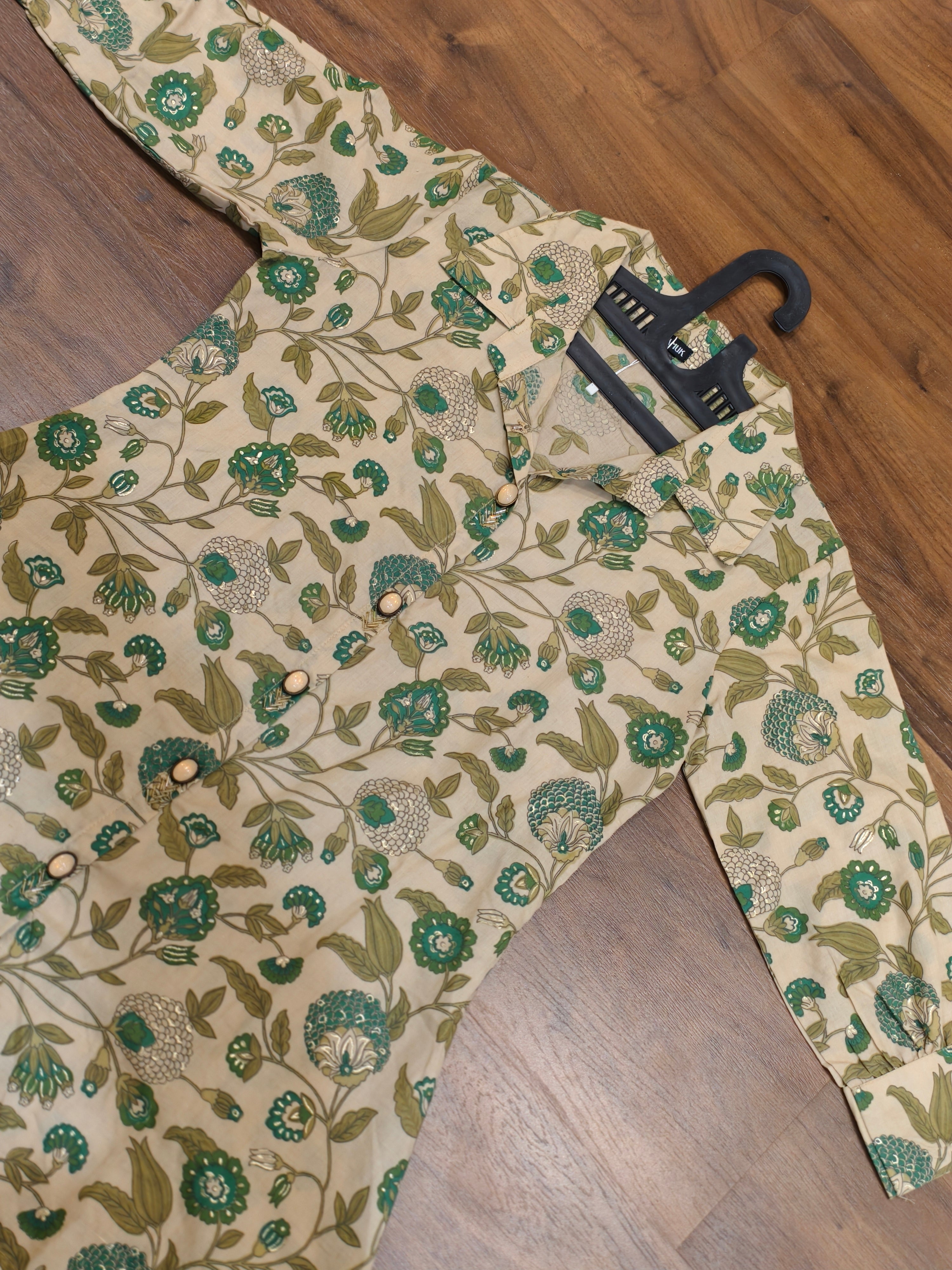 Peach Floral Printed Muslin Sequin Coord Set ( BOGO )