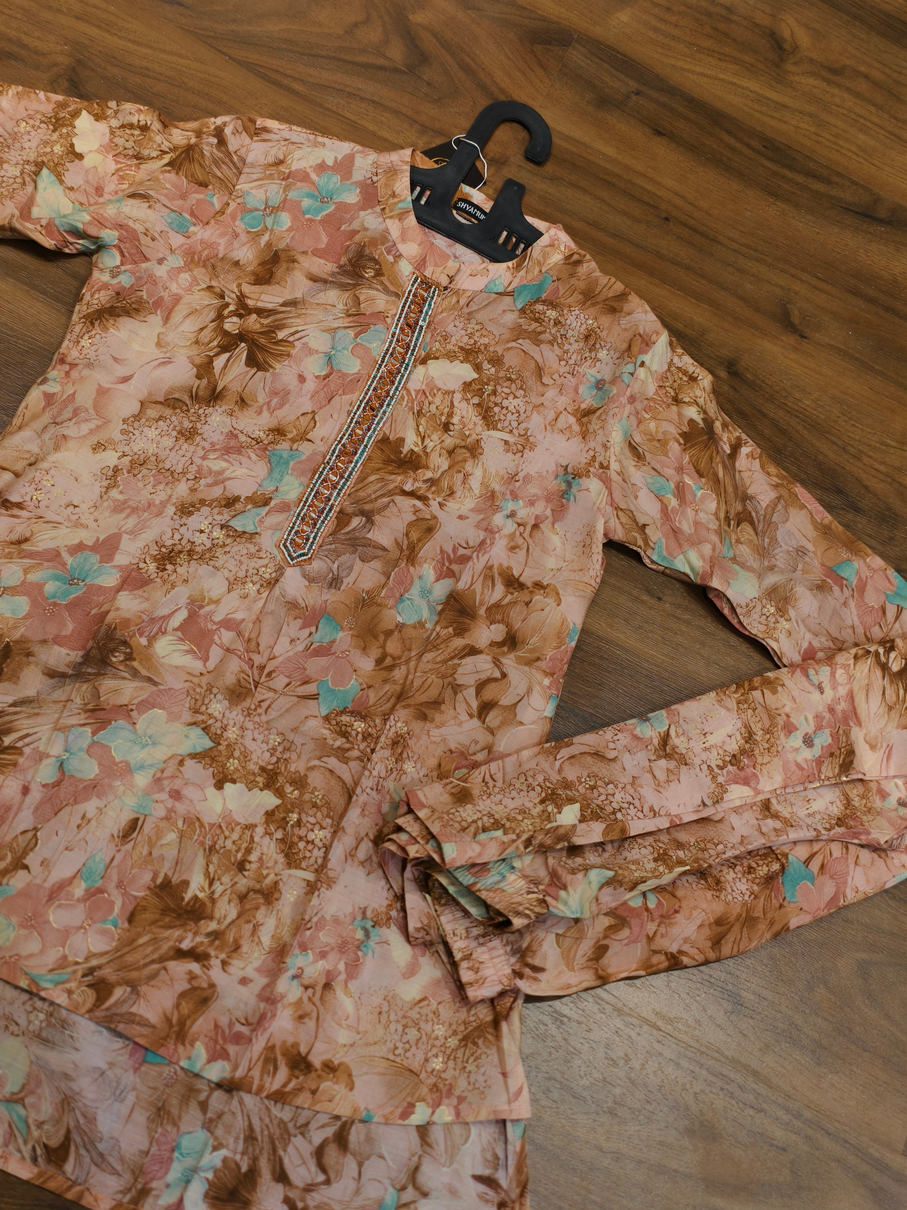 Peach Floral Printed Muslin Sequin Coord Set ( BOGO )