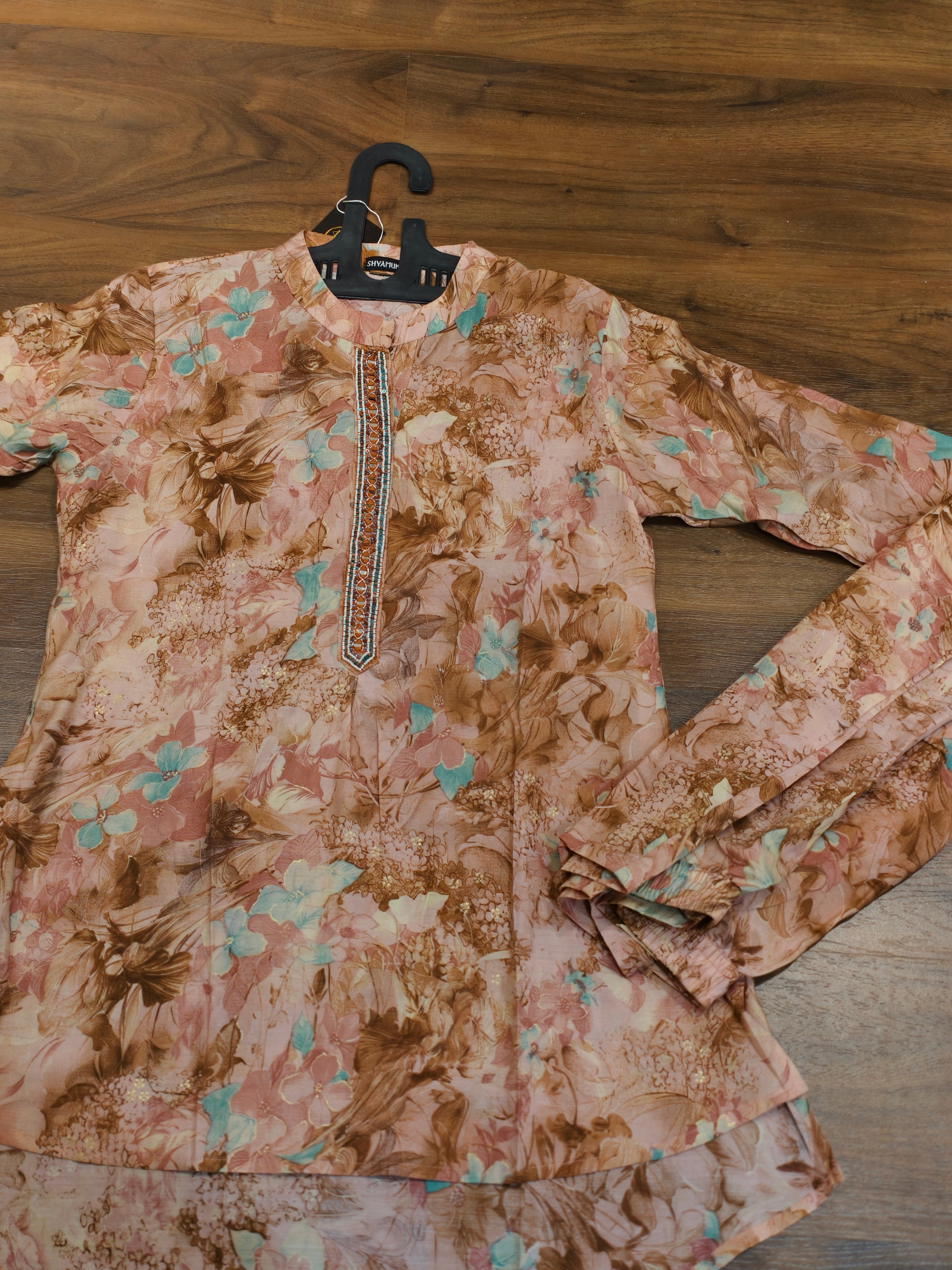 Peach Floral Printed Muslin Sequin Coord Set ( BOGO )