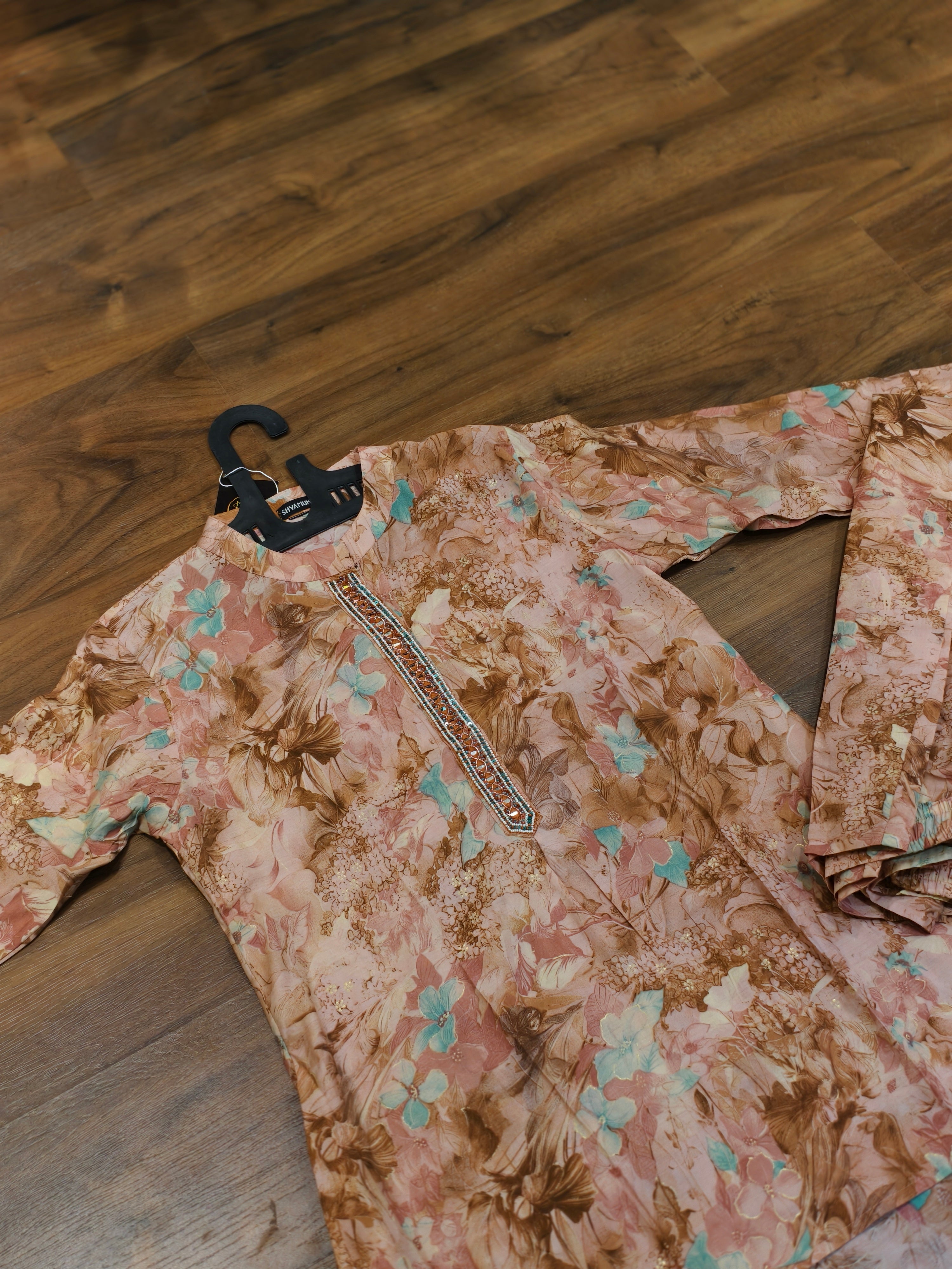 Peach Floral Printed Muslin Sequin Coord Set ( BOGO )