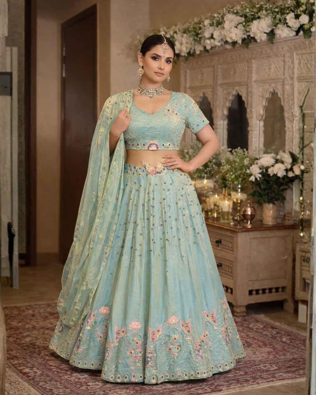 Shimmer Blue Lehenga Set