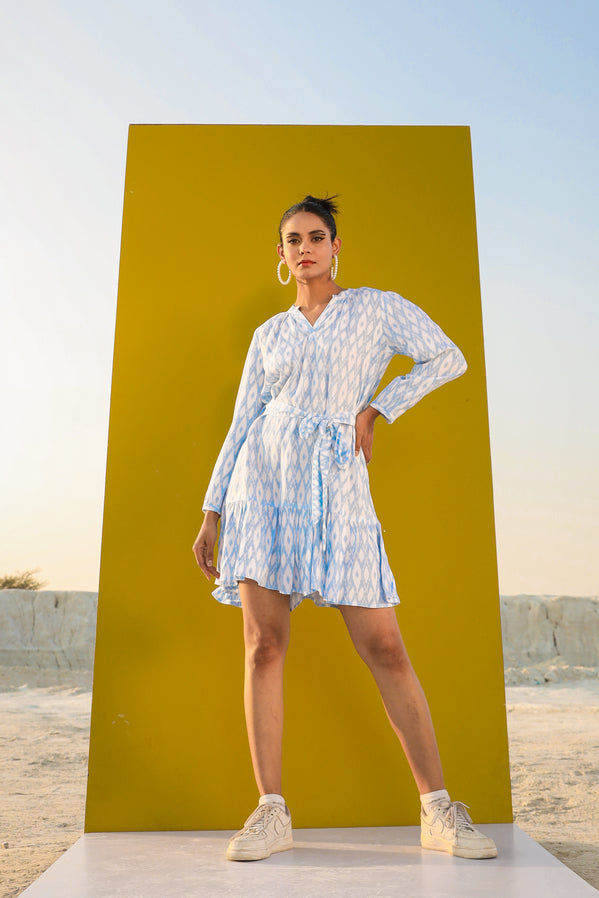 THE PASTEL BLUE DRESS WITH A BAG