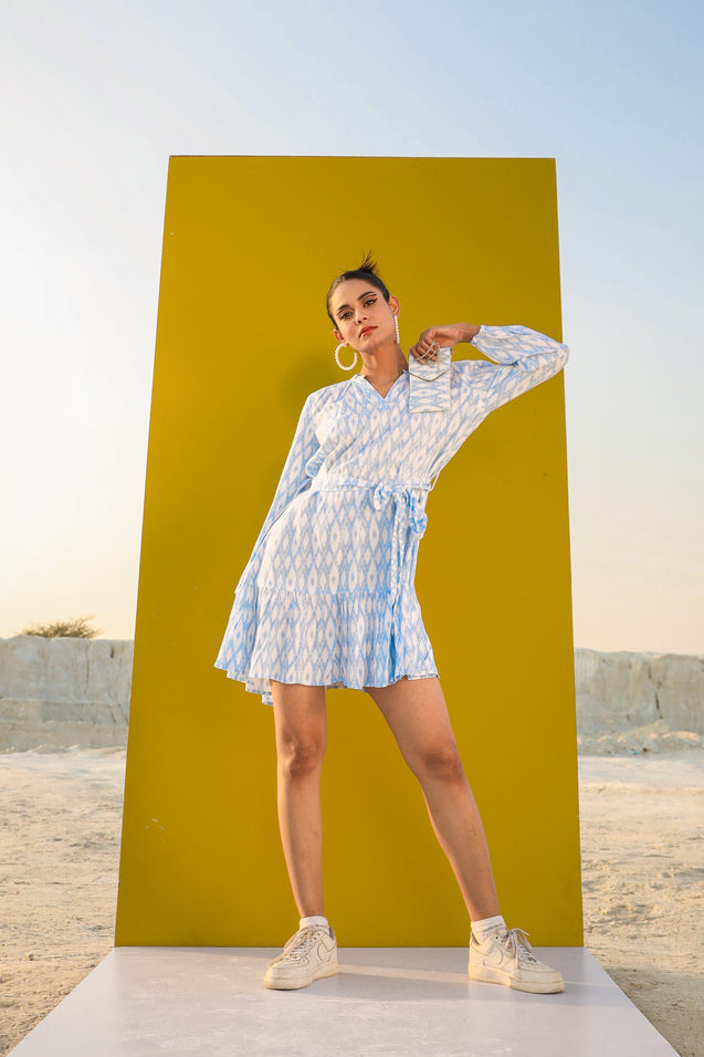 THE PASTEL BLUE DRESS WITH A BAG
