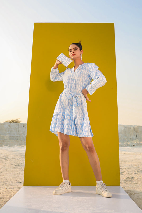THE PASTEL BLUE DRESS WITH A BAG