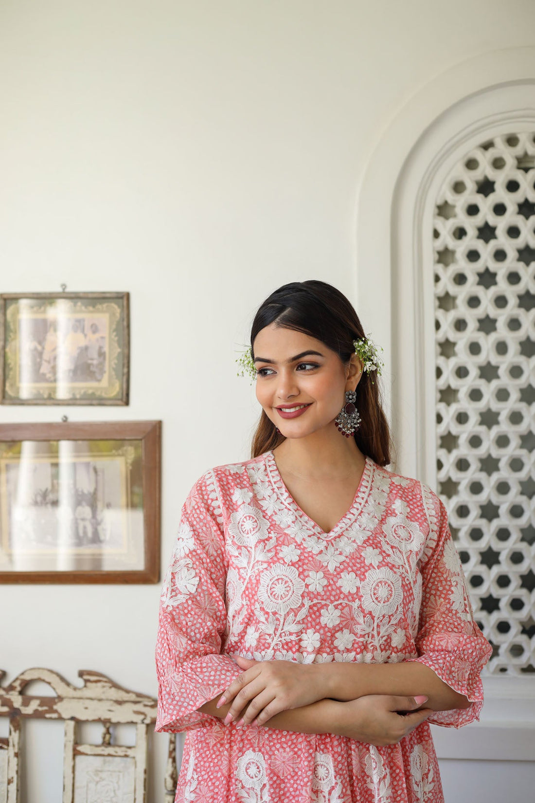 CHIKANKARI MIDI DRESS