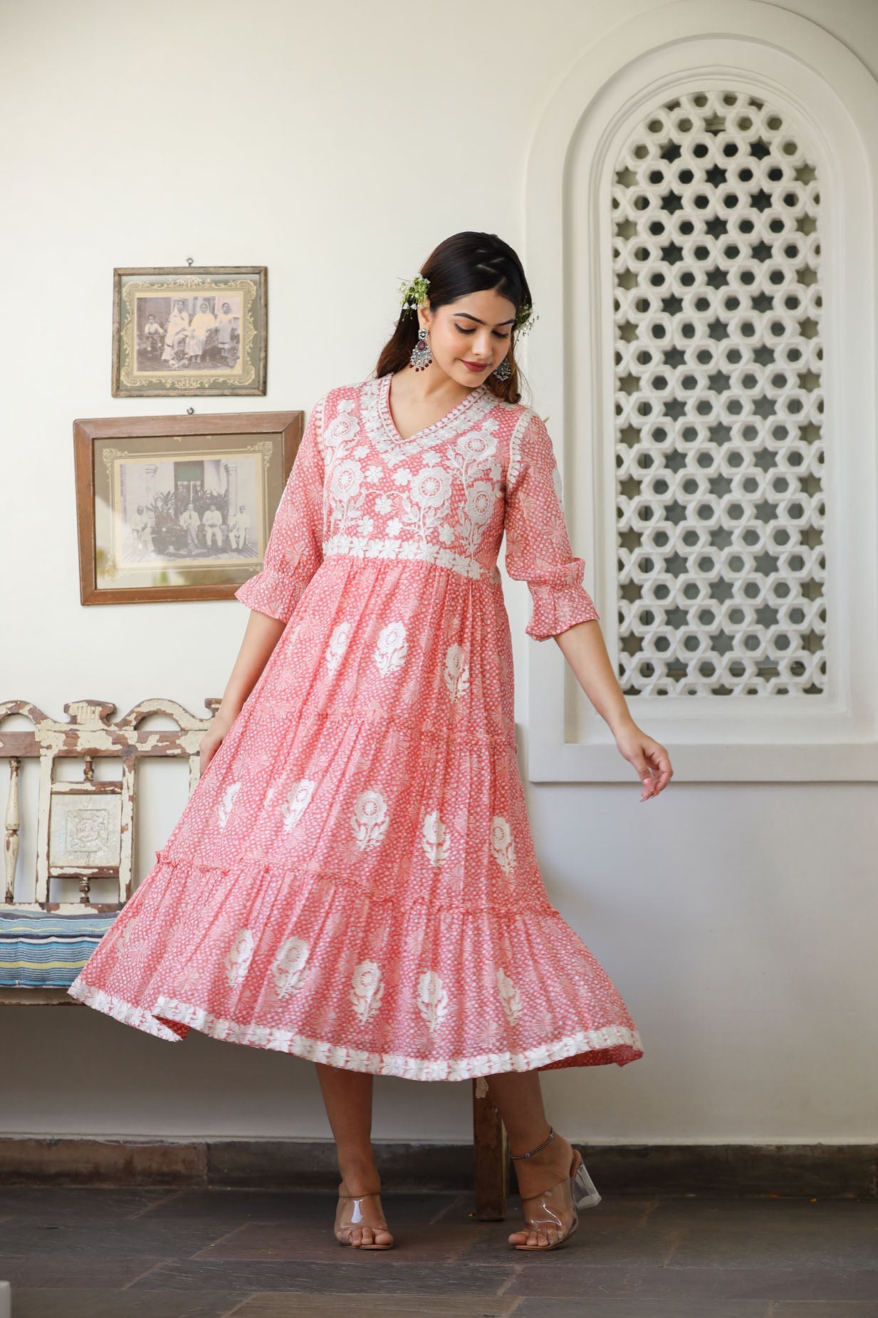CHIKANKARI MIDI DRESS