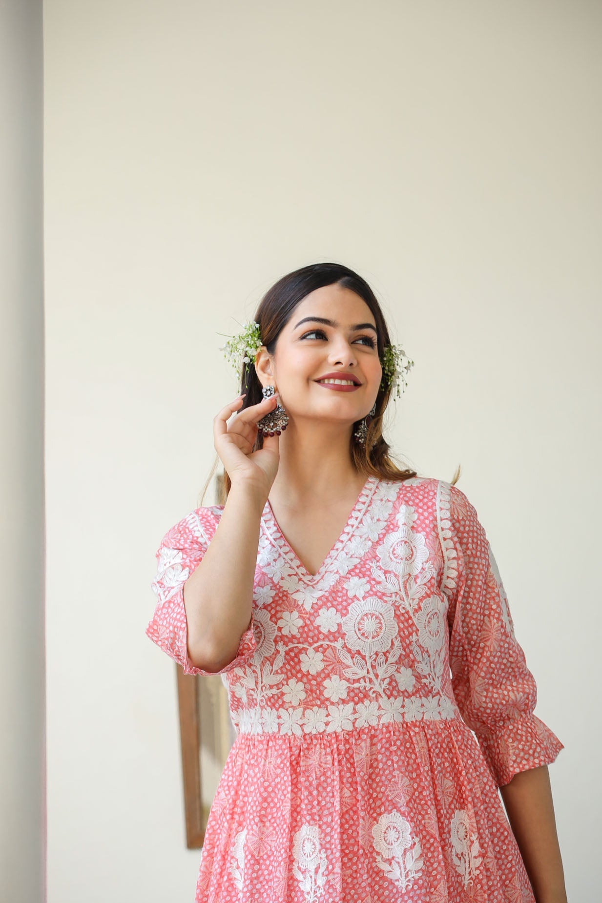 CHIKANKARI MIDI DRESS