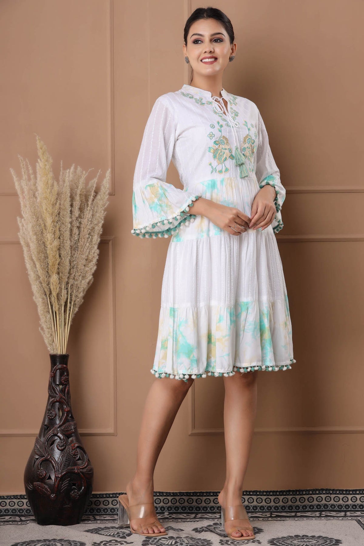 WHITE DRESS WITH OWL EMBROIDERY