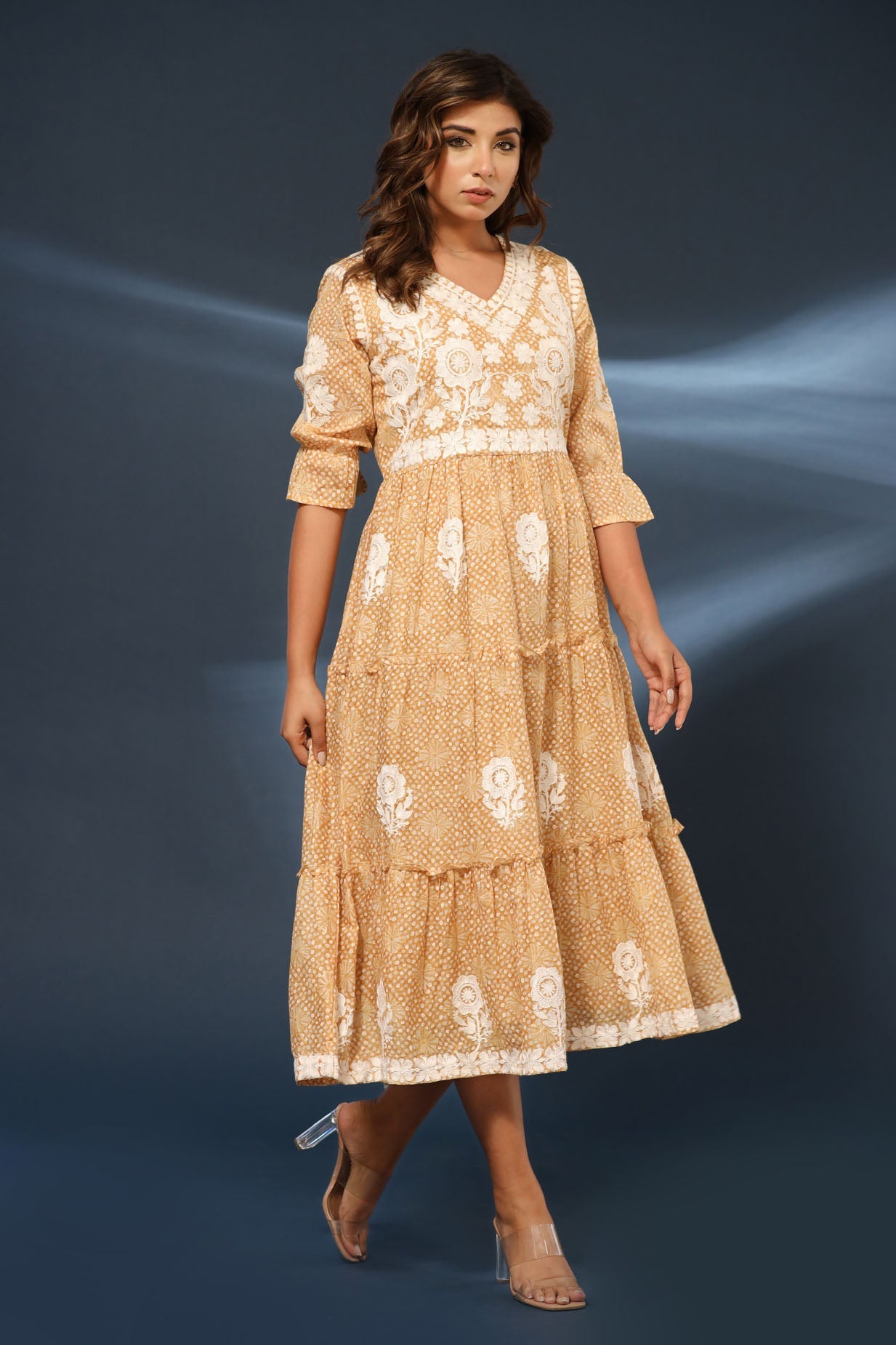 CHIKANKARI MIDI DRESS