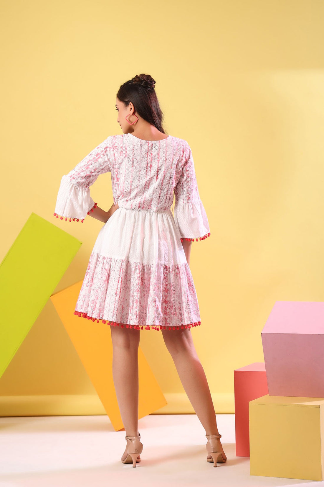 ROSY EMBROIDERED POM POM DRESS