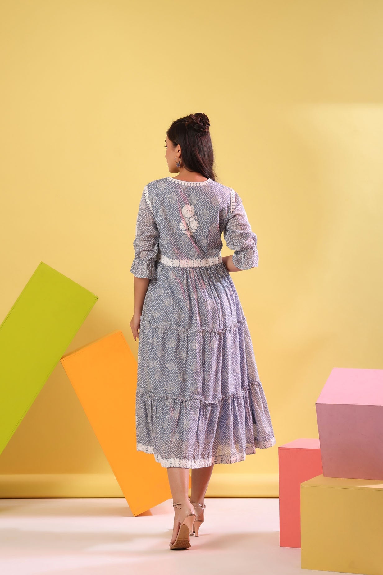 CHIKANKARI MIDI DRESS
