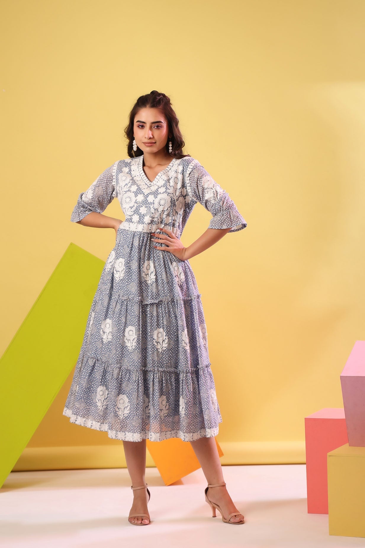 CHIKANKARI MIDI DRESS