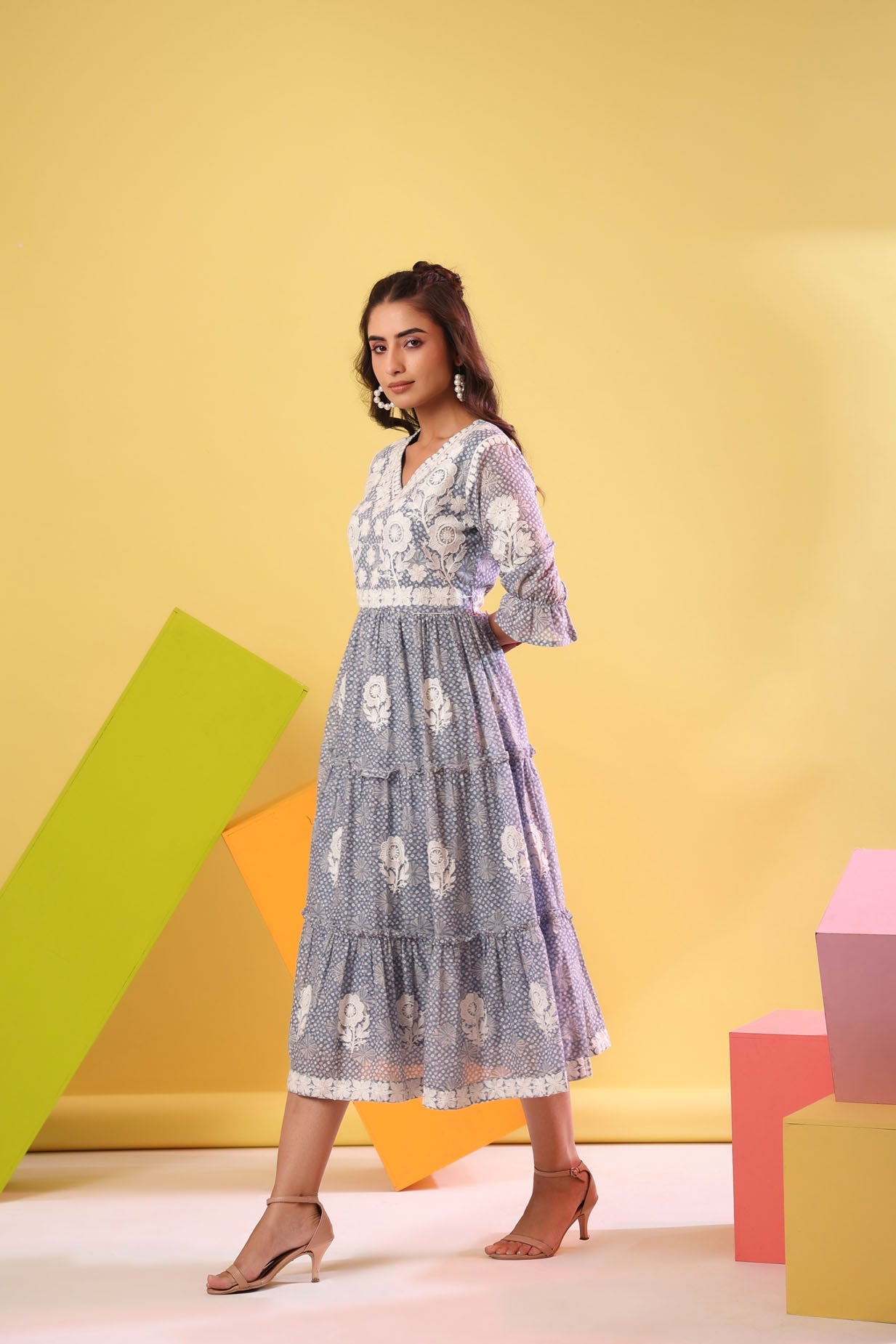 CHIKANKARI MIDI DRESS