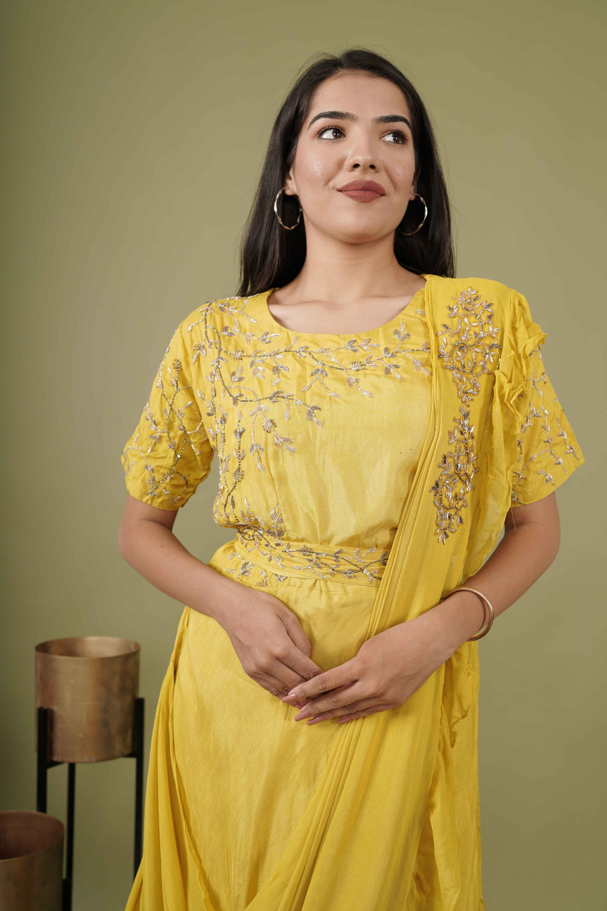 Mustard draping Gown