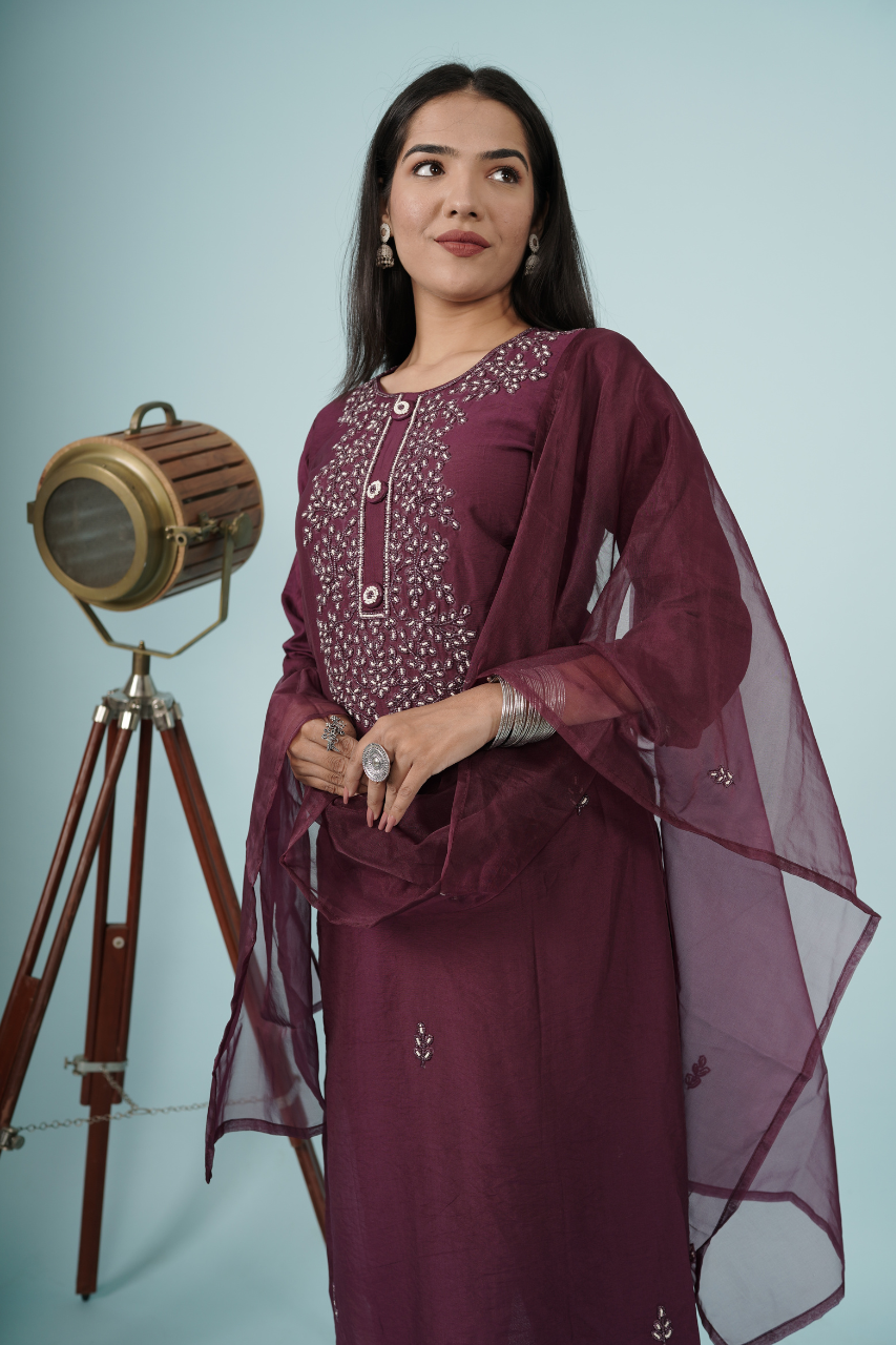 Straight Fit wine  Suit Set