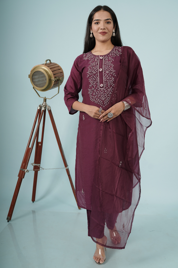 Straight Fit wine  Suit Set