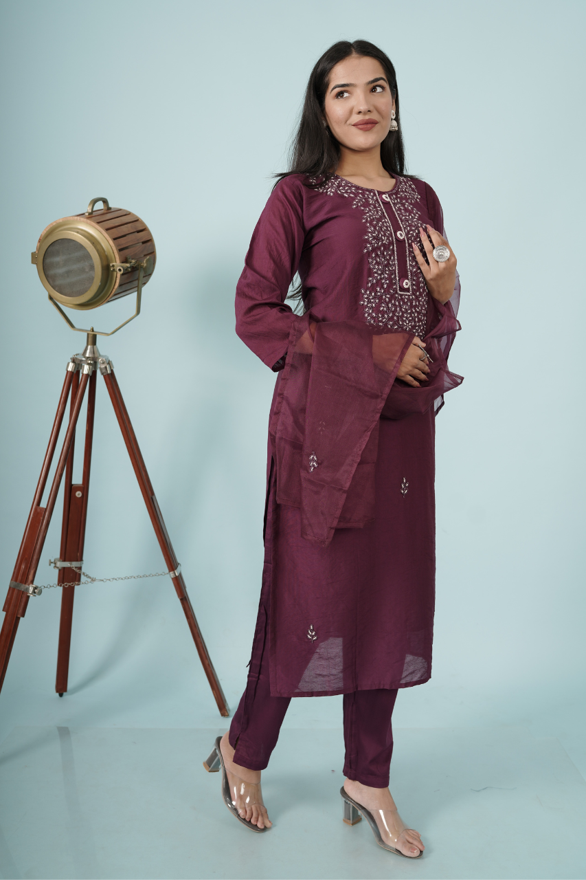 Straight Fit wine  Suit Set