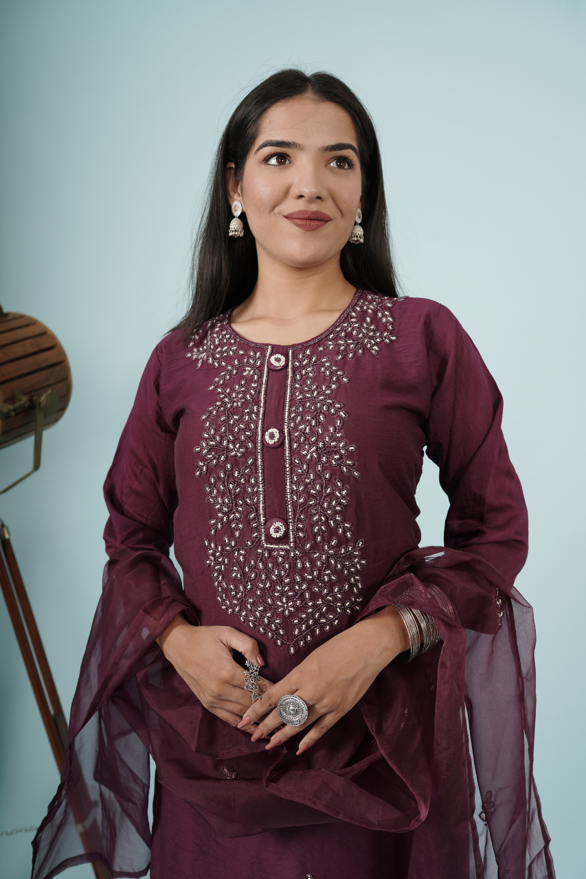 Straight Fit wine  Suit Set