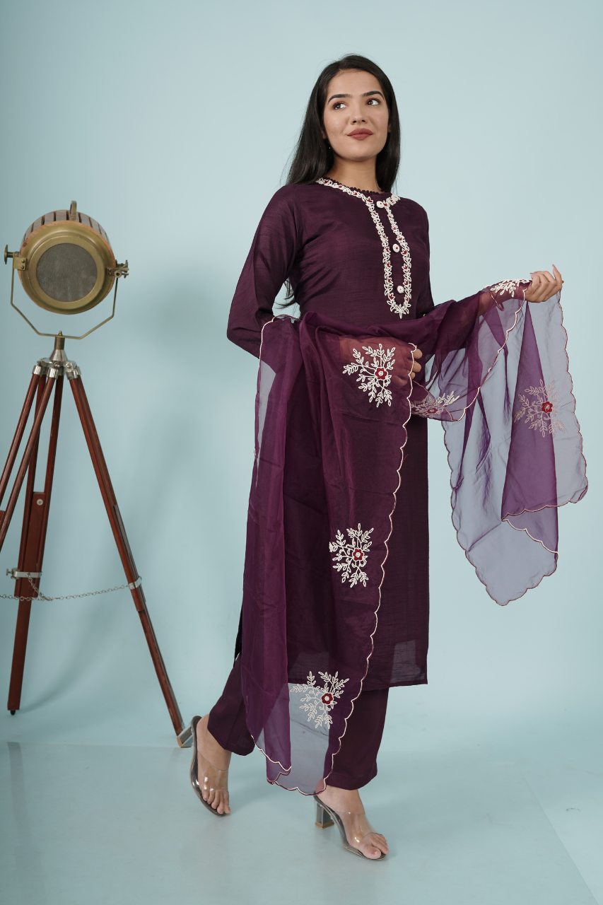 Plum Suit Set with moti work