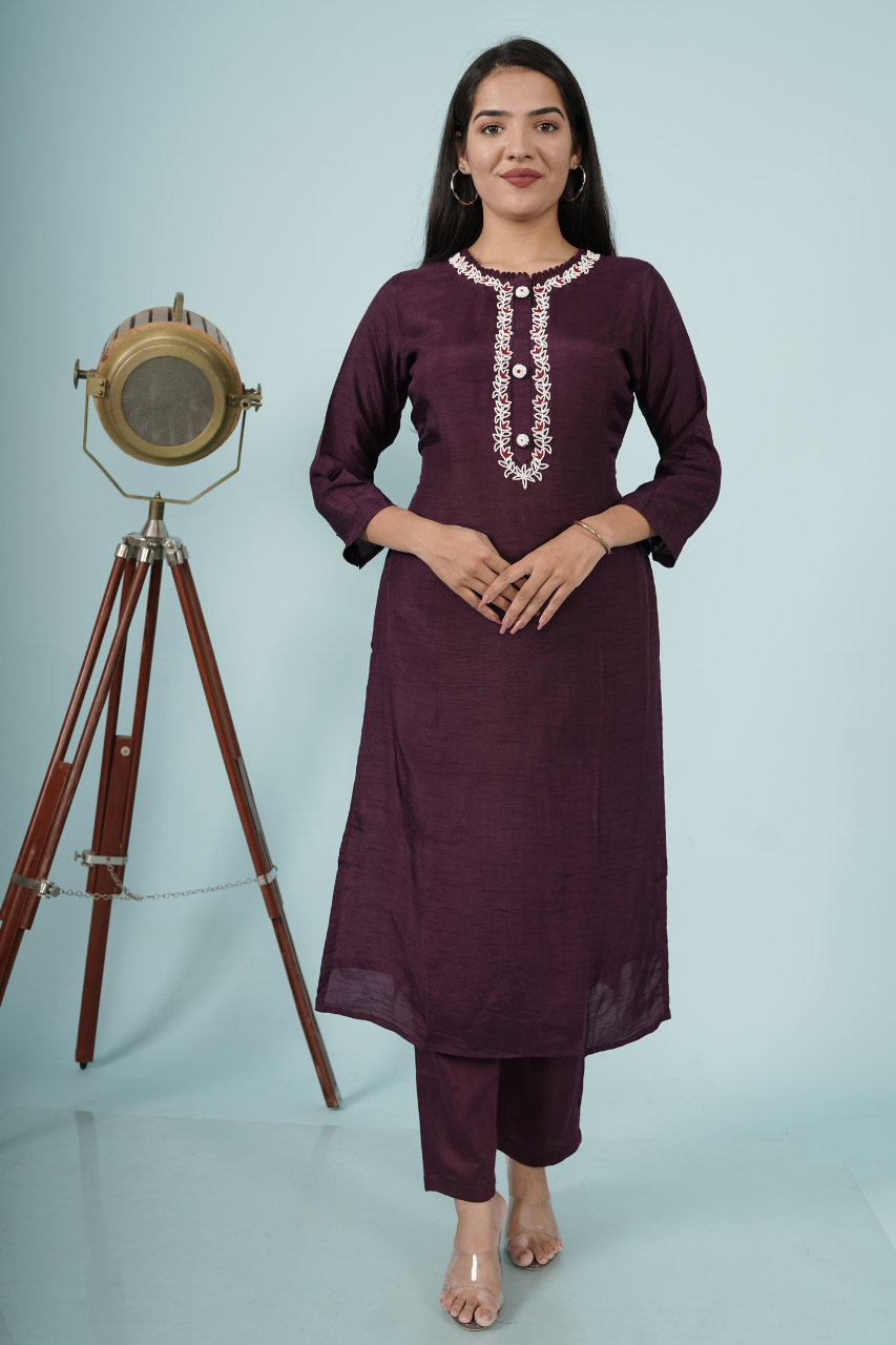 Plum Suit Set with moti work