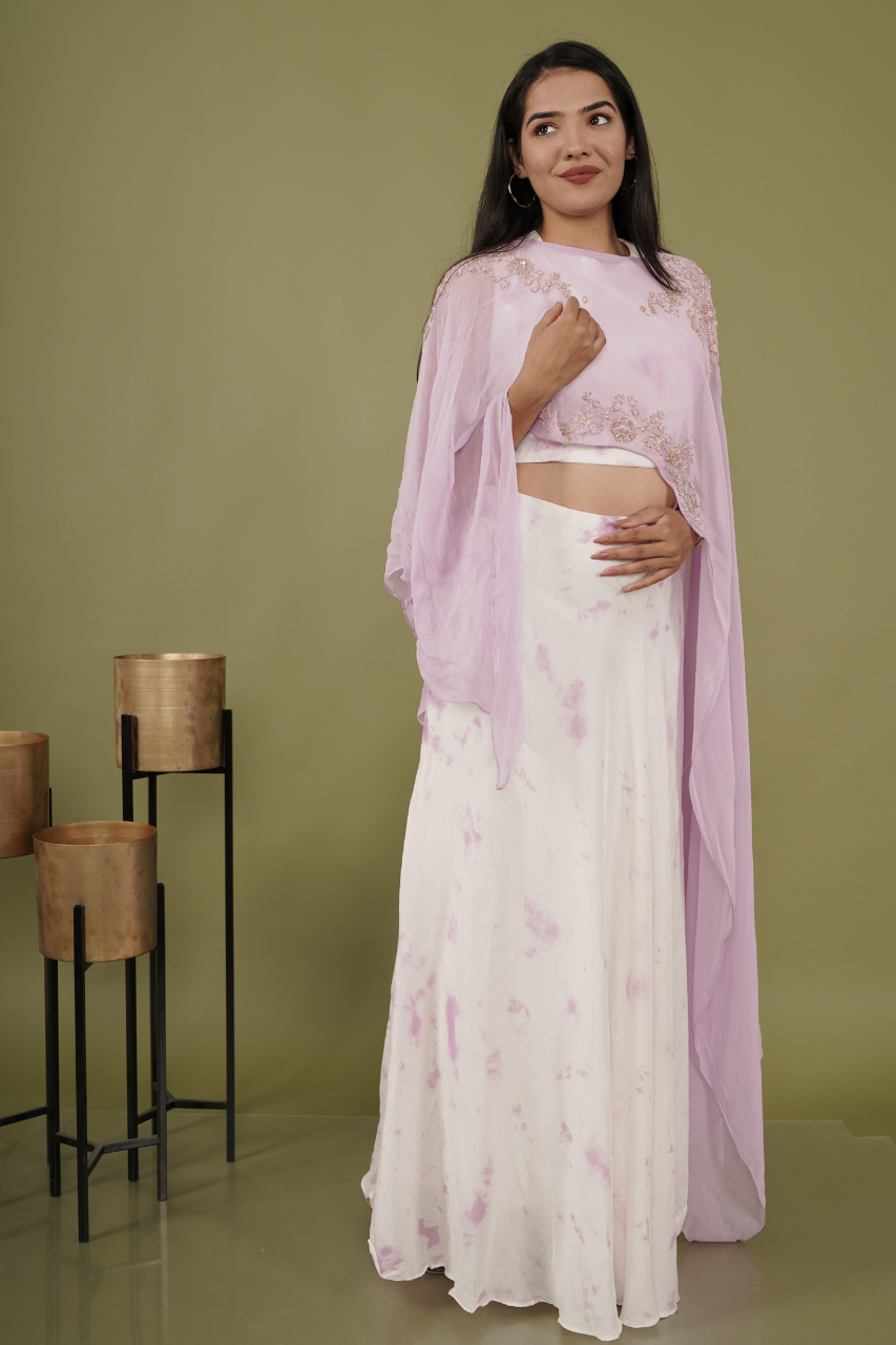 White lavender tie n die Lehenga Set