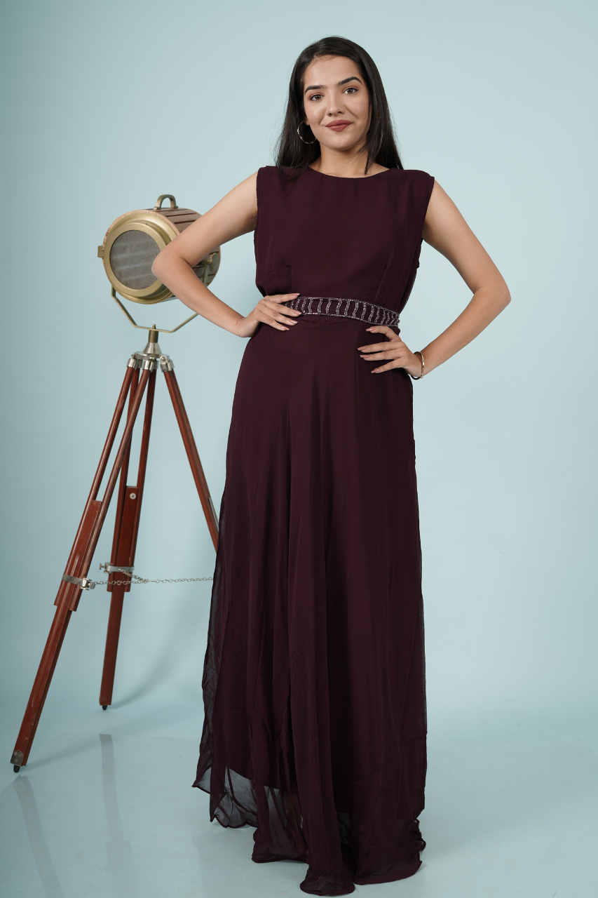 Wine Gown with handwork pochu