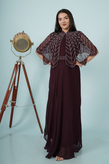 Wine Gown with handwork pochu