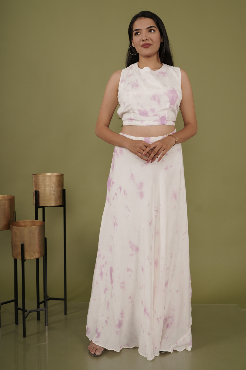 White lavender tie n die Lehenga Set