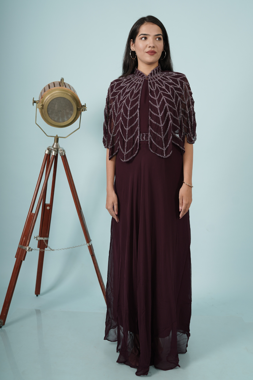 Wine Gown with handwork pochu