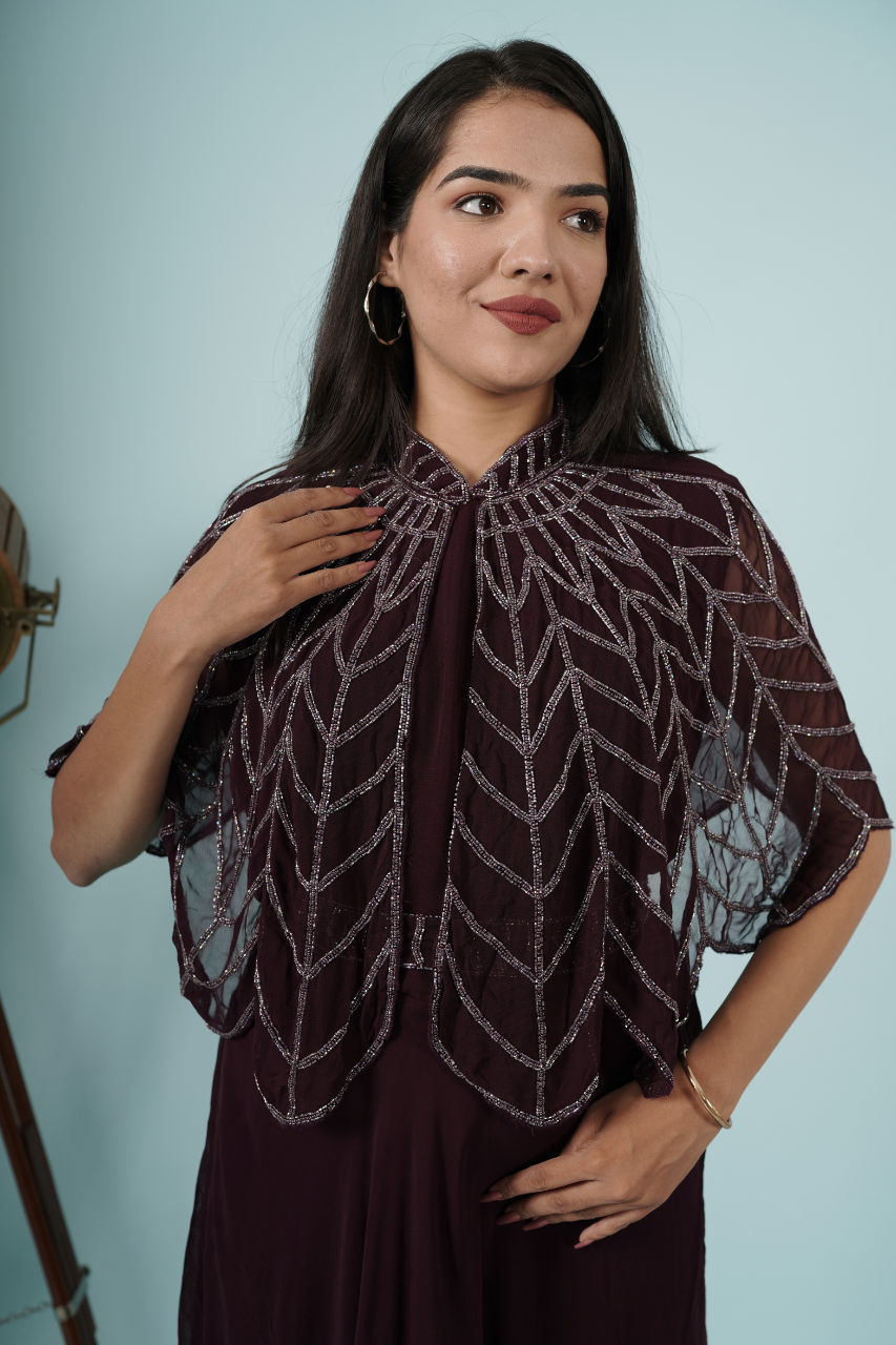 Wine Gown with handwork pochu