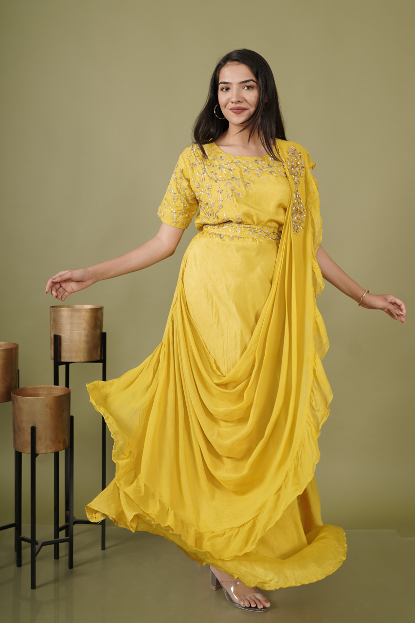 Mustard draping Gown