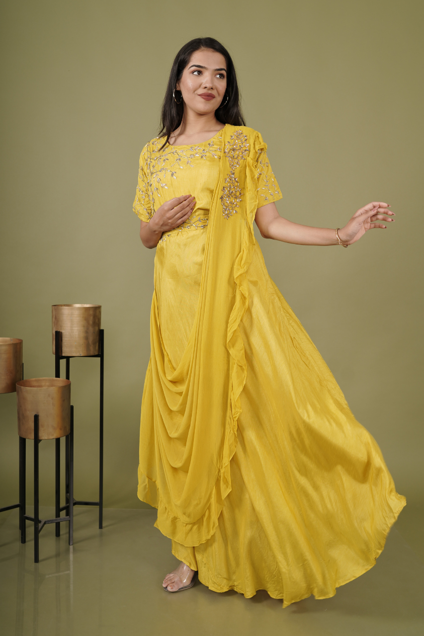 Mustard draping Gown