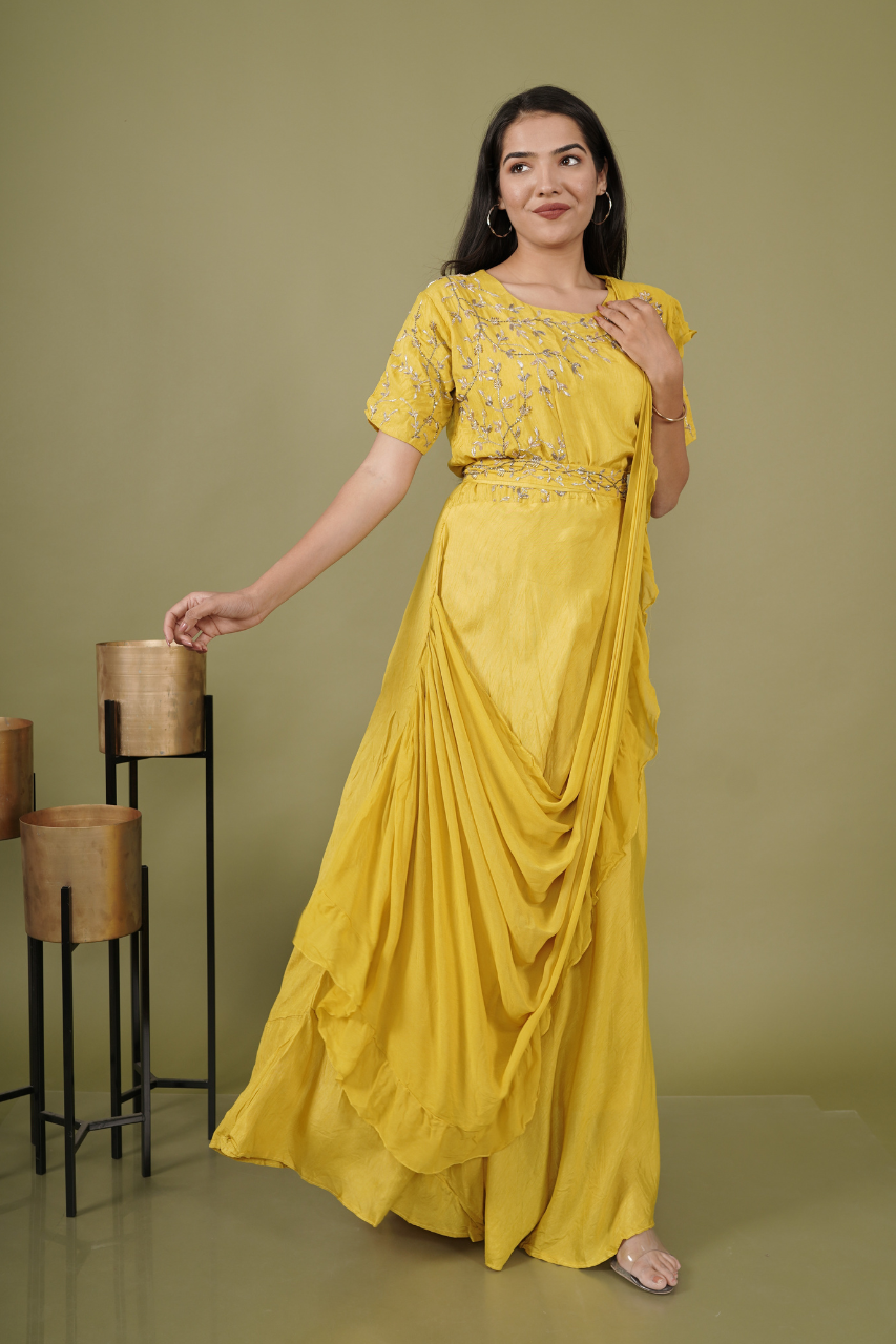 Mustard draping Gown