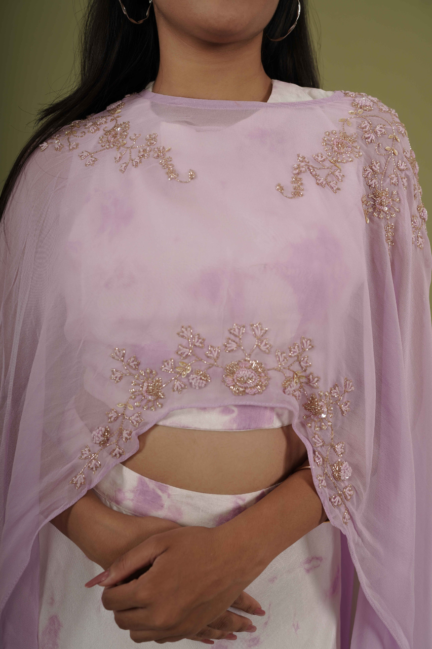 White lavender tie n die Lehenga Set