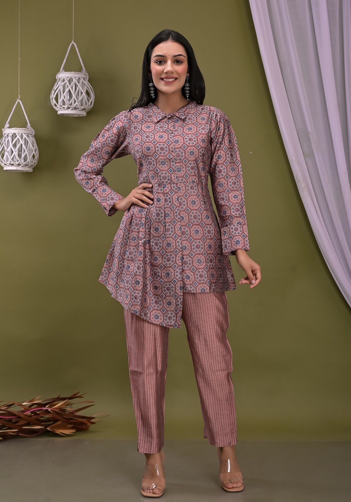 GEOMETRICAL PRINT MUSLIN COORD SET