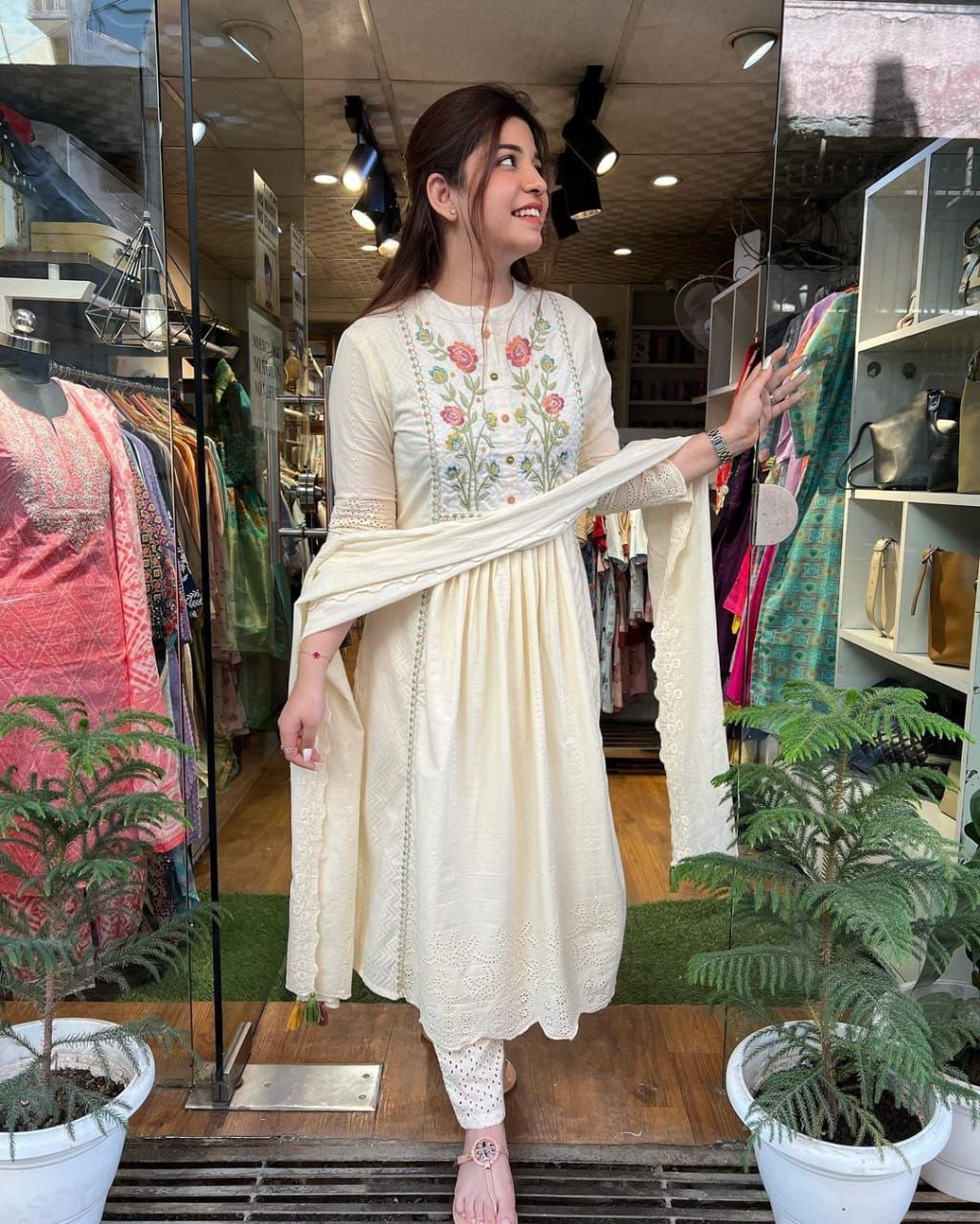 White chikankari suit set